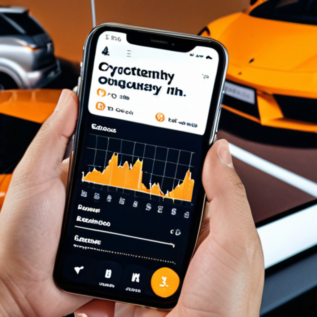 **Image Prompt:** A young adult looking at a smartphone displaying a complex cryptocurrency chart, with a thought bubble showing fast cars and luxury items. The background should be filled with confusing financial jargon and cautionary signs in Portuguese. The overall tone should be cautionary but with a hint of allure.