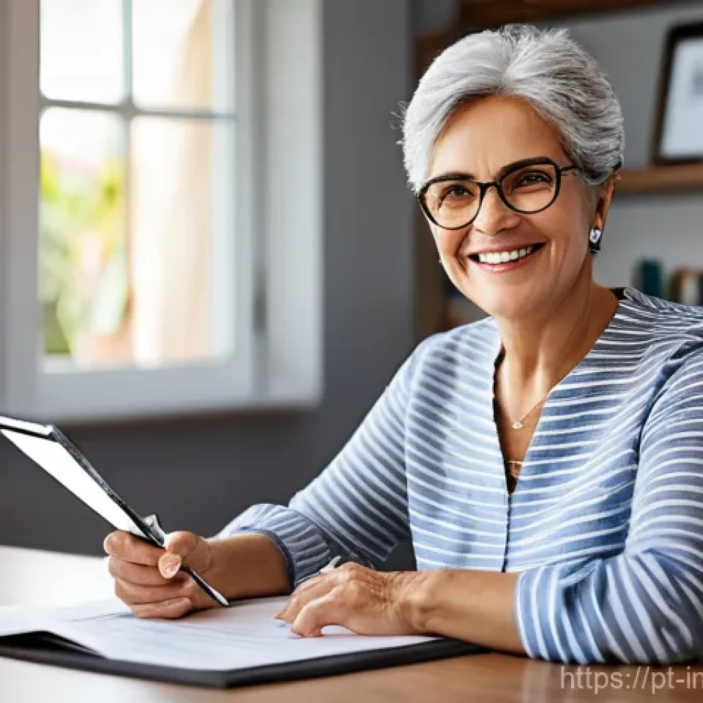 50대 이상을 위한 투자 리더십 개발 - A wise and confident Portuguese woman, aged between 55-65, with elegant silver hair, is seated comfo...
