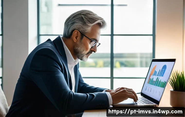 50대의 사회적 책임 투자 트렌드 - A mature investor in their early 50s, dressed in smart casual business attire, thoughtfully reviewin...
