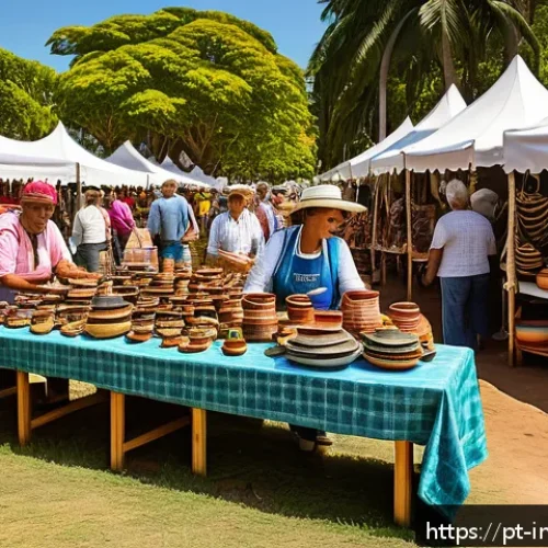 Home 30 50대의 은퇴 후 소득원 다각화 전략 - A vibrant outdoor craft fair scene in a Brazilian city park, featuring a diverse group of mature art...